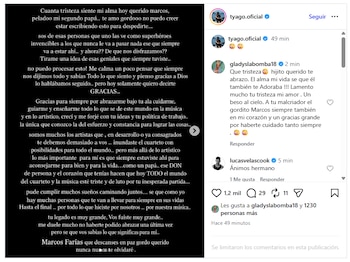 Tyago Griffo despidió a Marcos Farías en Instagram y lo definió como “mi segundo papá” por el vínculo personal y artístico que los unía