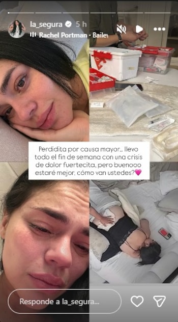 Los dolores en la espalda apartaron a La Segura de sus actividades habituales en redes sociales, y la llevaron a recibir terapias - crédito @la_segura/Instagram