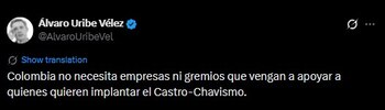 Álvaro Uribe Vélez critica la