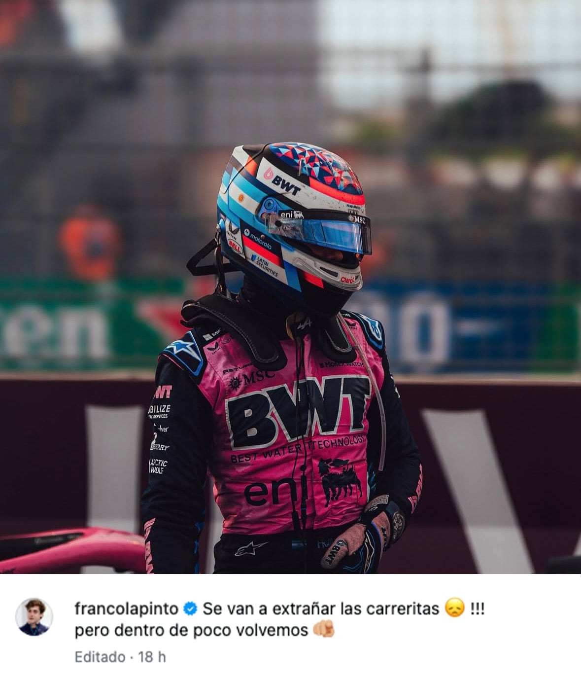 El posteo del piloto pilarense (@francolapinto)