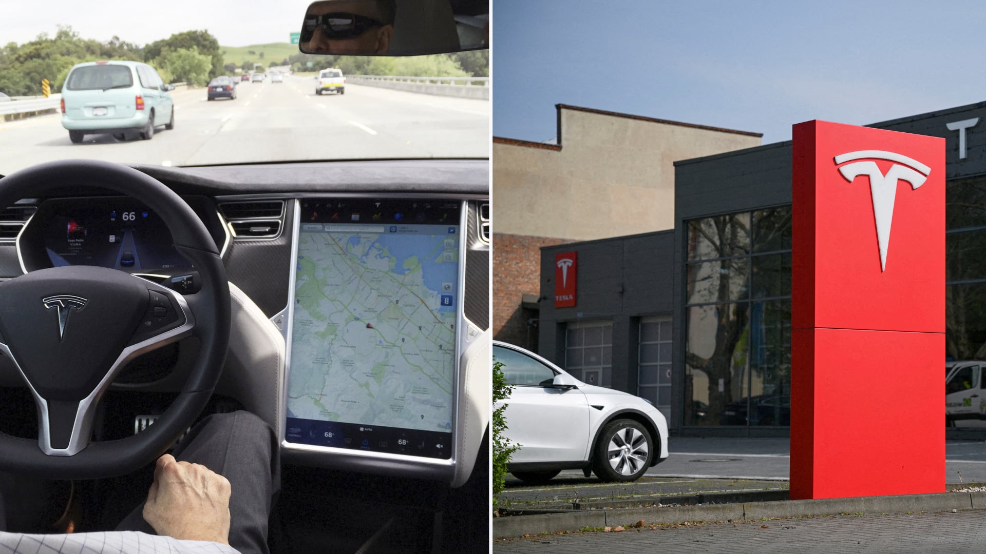 Con la nueva actualización, las pantallas traseras de más de un modelo de Tesla dejará de ser simples paneles de control multimedia.(Composición Infobae: REUTERS/Alexandria Sage/Annegret Hilse)