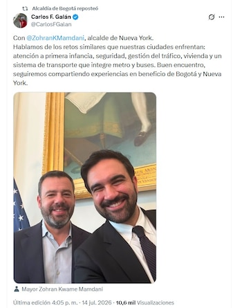 Carlos Fernando Galán aseguró que Bogotá y Nueva York comparten desafíos similares y destacó la importancia de aprender de otras administraciones urbanas - crédito @CarlosFGalan/X