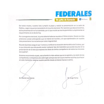 El comunicado que emitió el espacio político del gobernador riojano