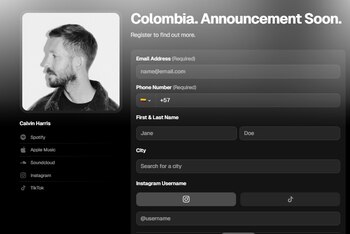 En la publicidad desplegada por la cuenta oficial de Calvin Harris, se incluyó un enlace que redirige a un formulario de inscripción - crédito captura de pantalla
