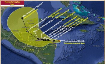 Esta es la posible trayectoria de la Tormenta Tropical Sara. (SMN)