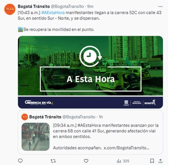 Protestas Bogotá - crédito @BogotaTransito/X