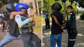 Un motociclista fue capturado en Medellín tras agredir a un agente de tránsito: todo quedó en video