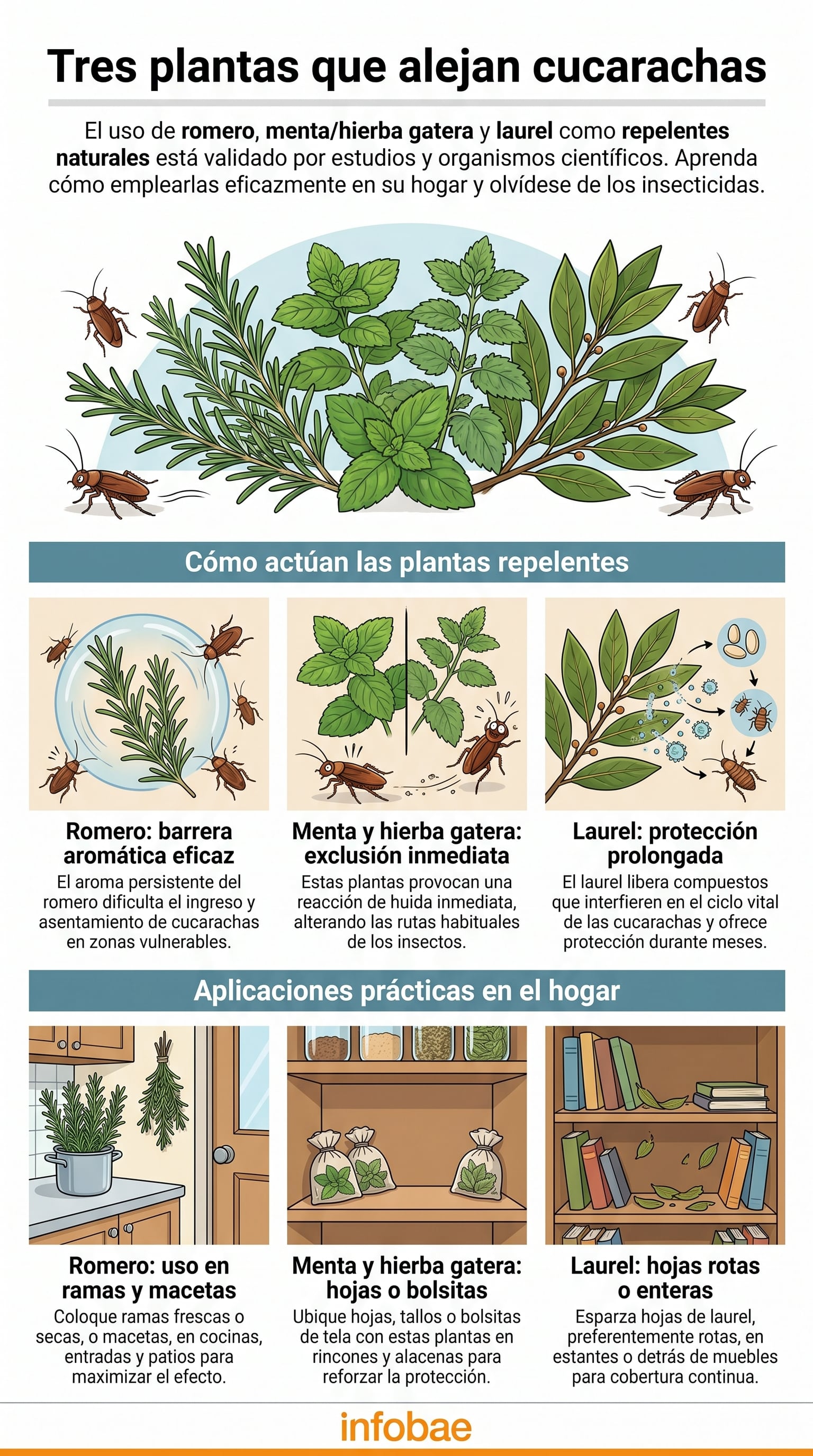 Descubra cómo el romero, la menta, la hierba gatera y el laurel ofrecen soluciones naturales y efectivas para mantener su casa libre de cucarachas, avaladas por estudios científicos. (Imagen Ilustrativa Infobae)