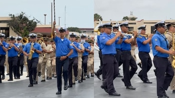 La organización del agrupamiento naval incluye regimiento, batallones y compañías, bajo un estilo distintivo de paso y una estricta preparación previa en la base del Callao| Foto: II División de Ejército - EP