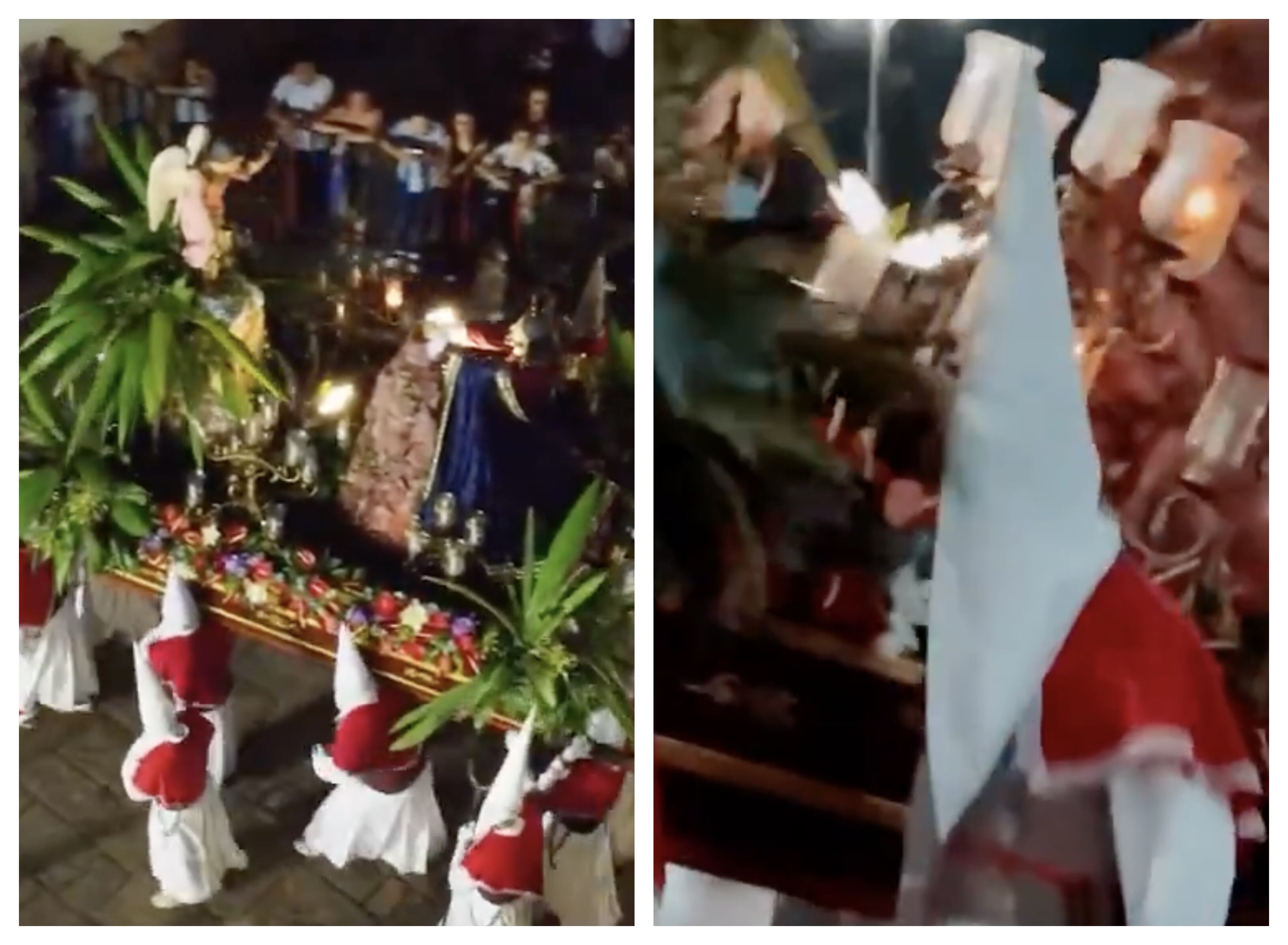 La lluvia, que se presentó durante el recorrido del Vía Crucis, incrementó el nivel de dificultad para los cargueros - crédito @alcpiedecuesta / X