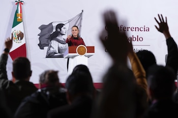La presidenta Claudia Sheinbaum durante 'La Mañanera' de este lunes. (Crédito: Gobierno de México)