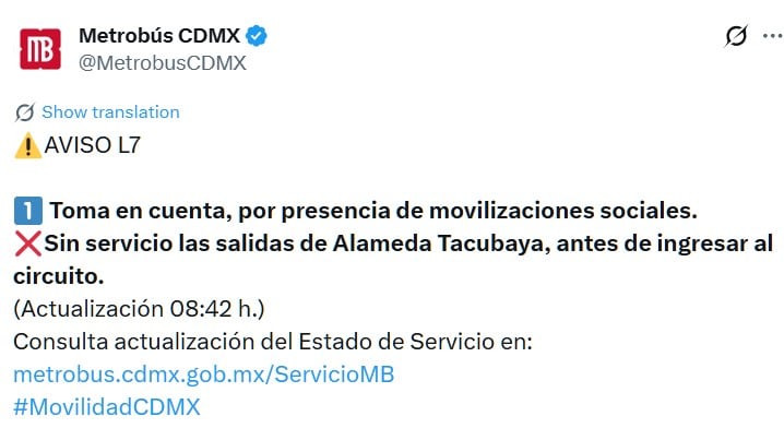 Desenvolvimento atempado das diversas linhas da rede de transportes públicos da capital. (TWMB CDMX)