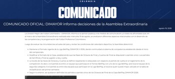 El ente deportivo informó sobre las decisiones adoptadas en la Asamblea Extraordinaria, confirmando que la Liga BetPlay se mantendrá, y habrá un cambio en la Copa BetPlay-crédito Dimayor