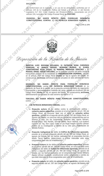 Disposición de Tomás Gálvez que archiva la investigación preliminar contra Patricia Benavides. Foto: Twitter Christopher Acosta