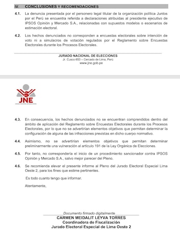 JNE propone archivar denuncia de Juntos por el Perú contra Ipsos y Alfredo Torres
