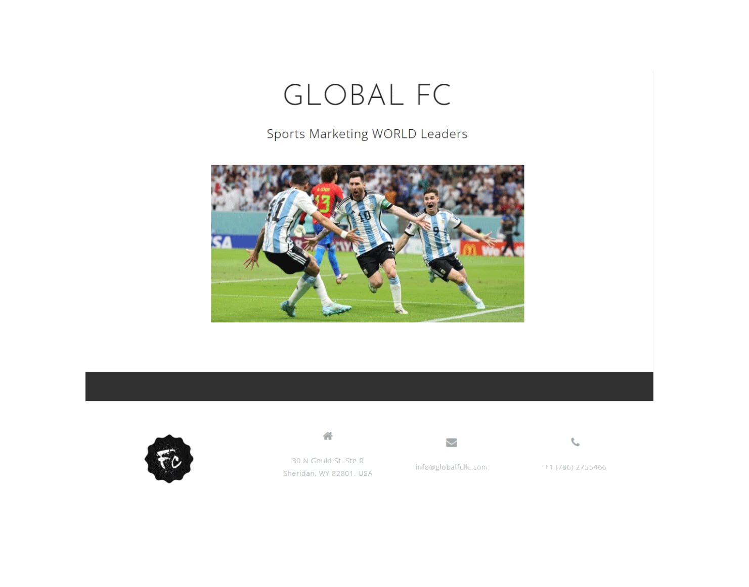Global FC posee una página de internet muy rudimentaria, que copio abajo, en la que solo se observa una foto de un jugador de la selección, un domicilio, un teléfono y ninguna otra información adicional