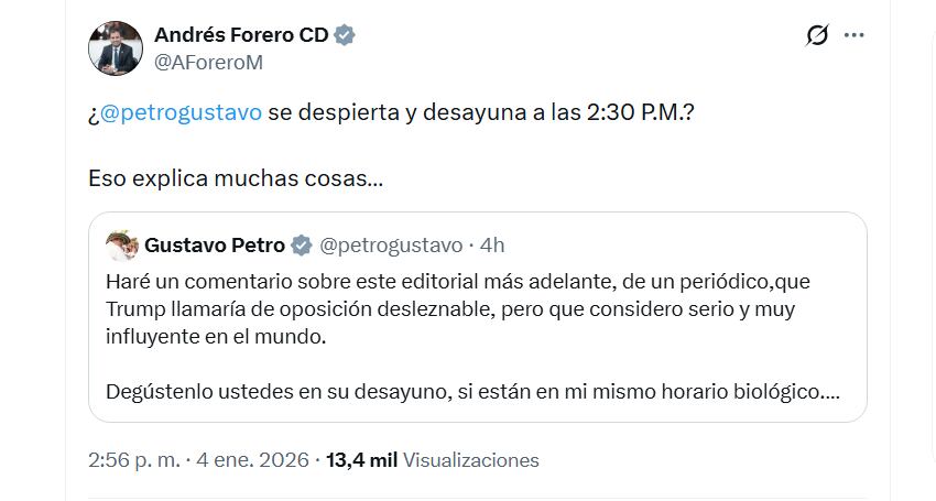 Andrés Forero reaccionó duramente a las palabras de Petro, acusándolo de difundir información falsa sobre el papa - crédito @AForero/X