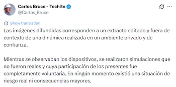 Carlos Bruce responde tras video con pistola eléctrica: “Fue una simulación y está fuera de contexto”. (Foto: X/@@Carlos_Bruce)