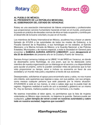 desaparición Samara Arroyo (Foto: Rotary)