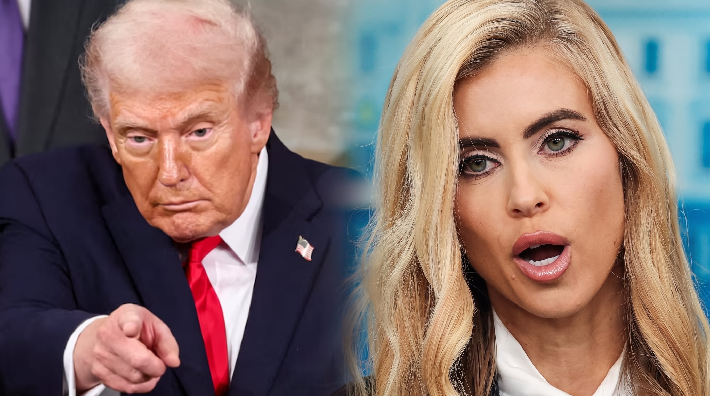 El expresidente de Estados Unidos Donald Trump gesticula con el dedo índice junto a su abogada Alina Habba en un montaje visual.