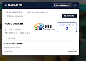 El resultado del RUI arroja el nivel de clasificación: A, B, C o D. También aparece el nombre, edad y ciudad de residencia - crédito captura de pantalla ventanillasocial.dnp.gov.co