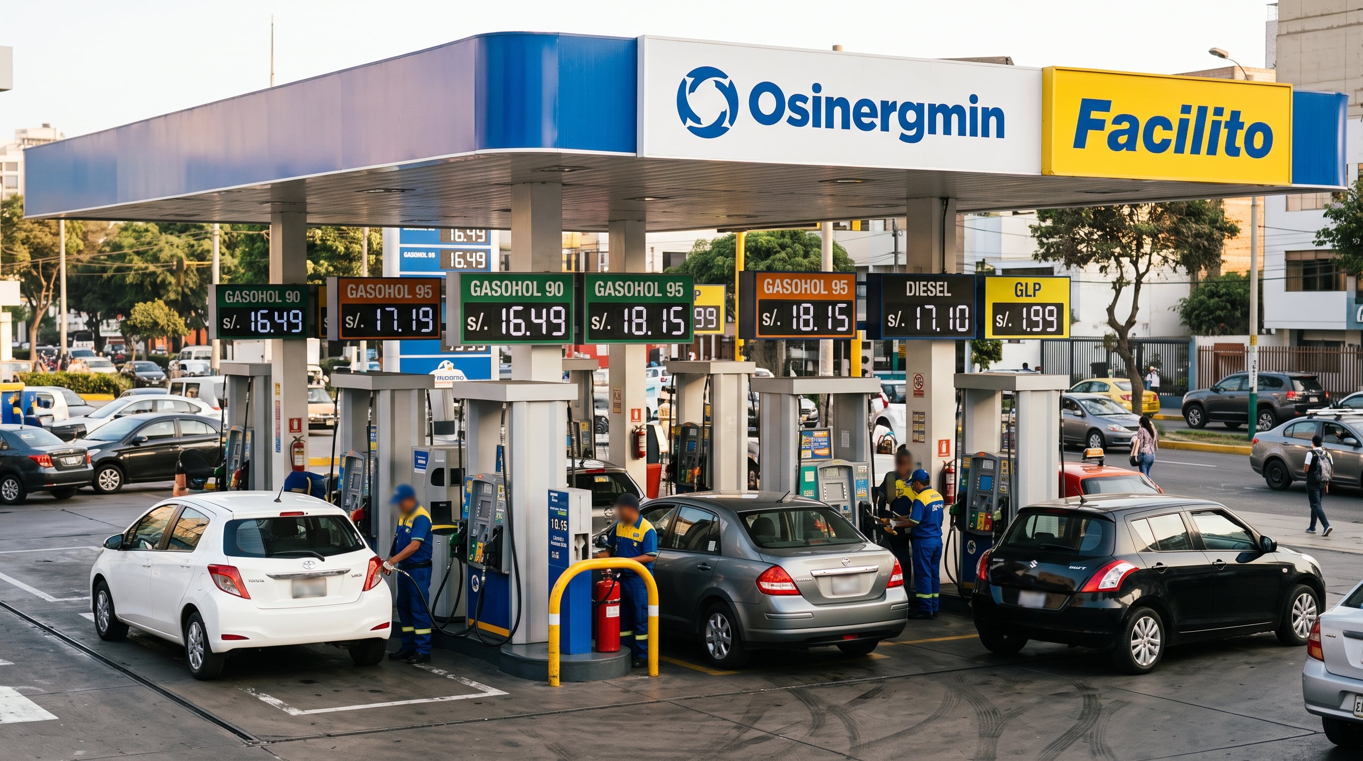 Una estación de servicio en Lima presenta las tarifas de gasohol, diésel y gas licuado de petróleo informadas por Osinergmin mediante el sistema Facilito. (Imagen Ilustrativa Infobae)