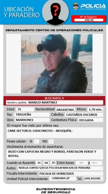 La Policía de Neuquén difundió la búsqueda de Manlio Martínez