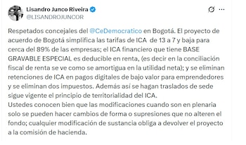 Lisandro Junco, exdirector de la Dian, resaltó que la reforma tributaria de Bogotá simplifica el ICA - crédito @LisandroJuncoR/X