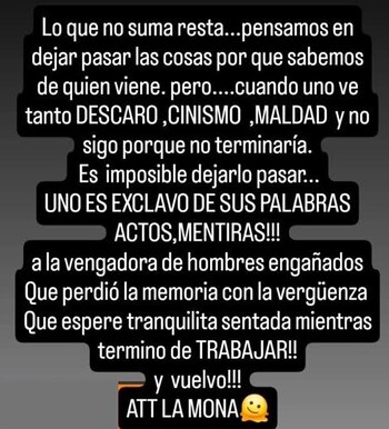 Mensaje de Milena Zárate en