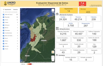 Tablero que la Ungrd deshabilitó y que mostraba cifras del terremoto