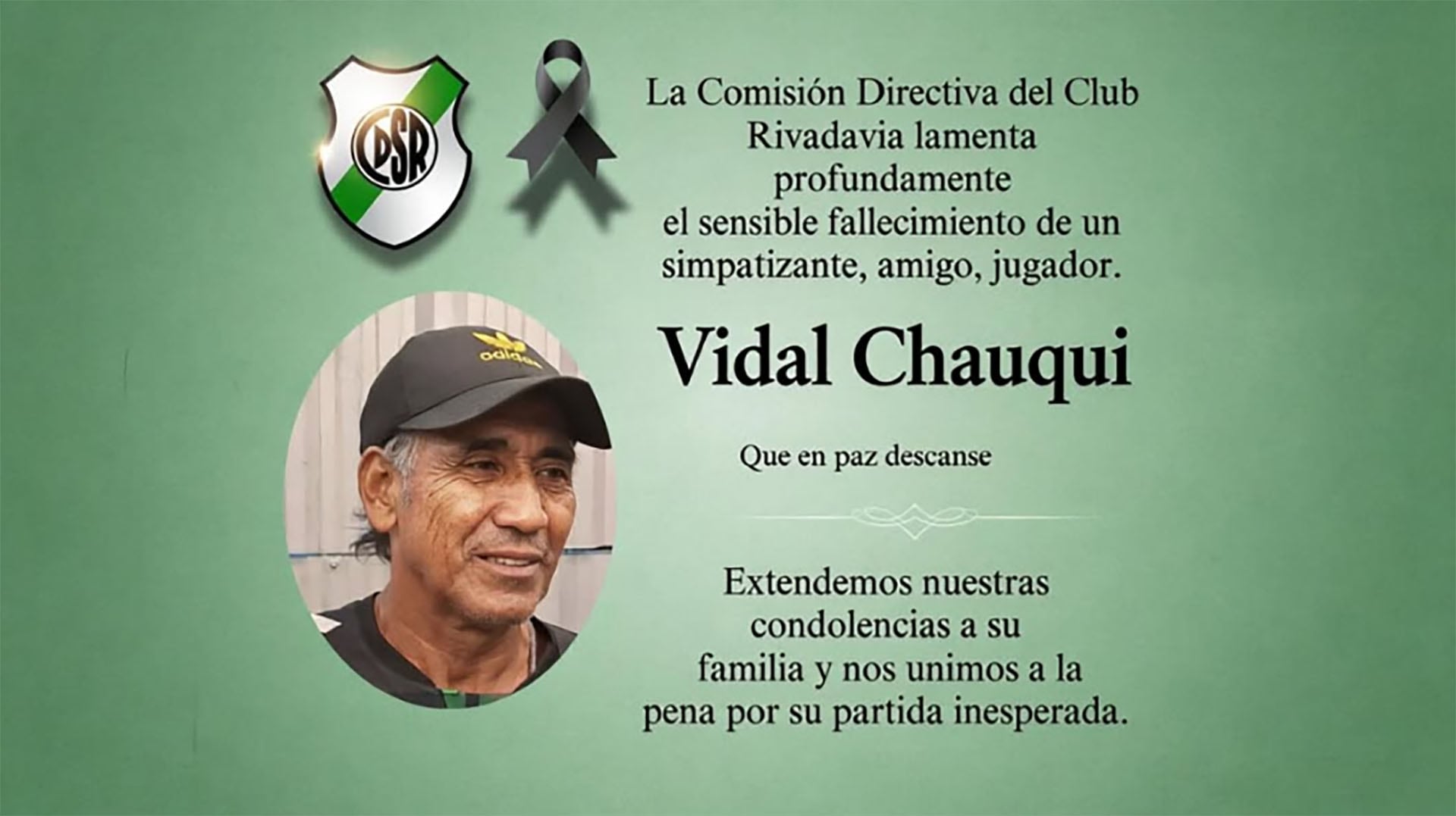 El Club Rivadavia lamentó la partida de Chauqui Vidal, uno de los pasajeros de la Chevrolet S10