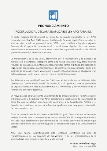 Pronunciamiento. Poder Judicial declara inaplicable