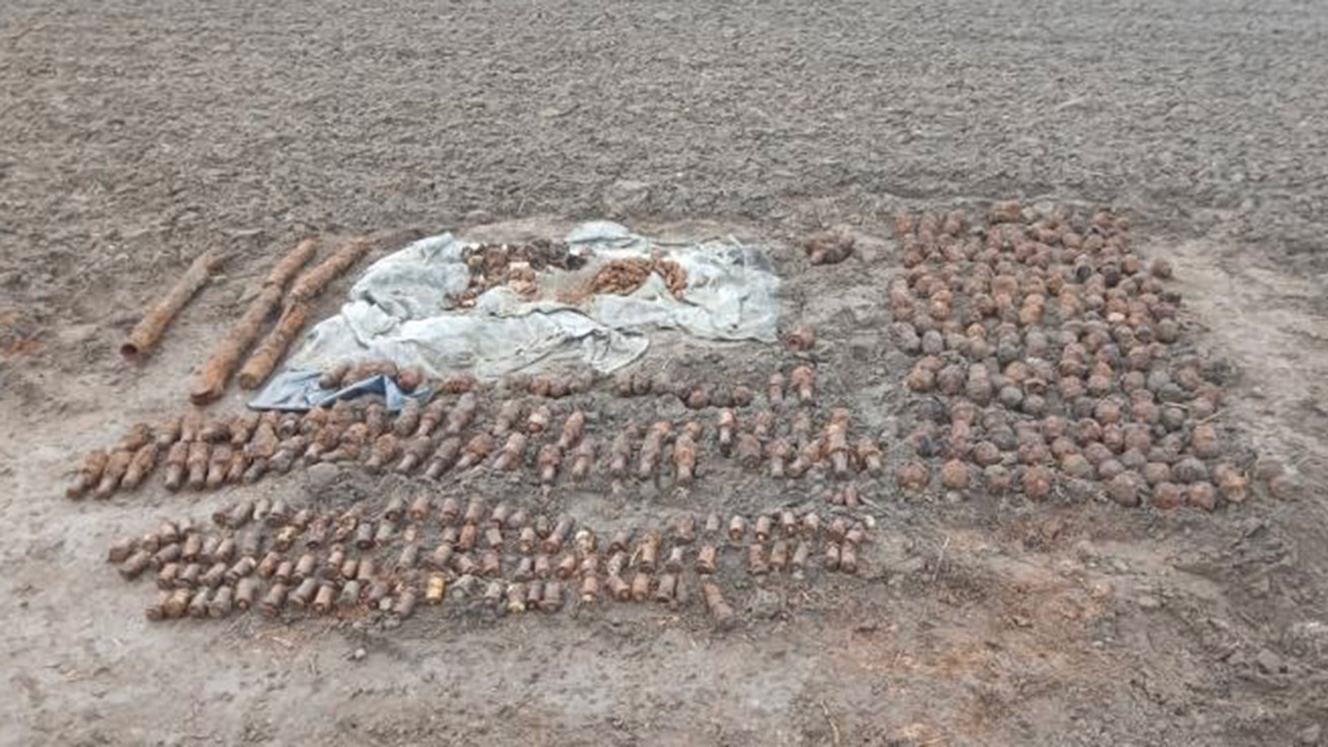 Hallaron 710 restos explosivos de la Segunda Guerra Mundial enterrados en un campo de Płońsk, en la región de Mazovia, durante trabajos agrícolas (Créditos: Policía de Mazovia)