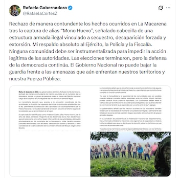 La gobernadora del Meta rechazó la asonada contra las tropas militares - crédito @RafaelaCortesZ/X