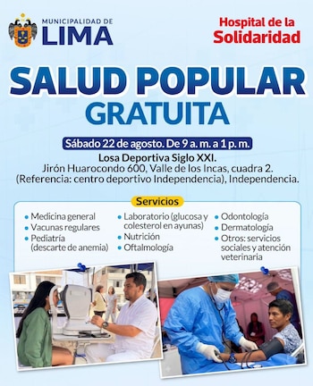 La campaña de salud se llevará a cabo este sábado 22 de agosto - Créditos: Municipalidad de Lima.