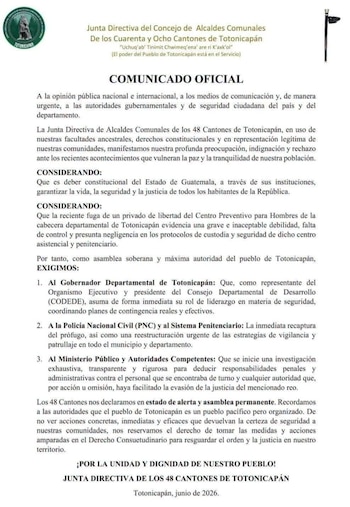 Documento blanco con texto impreso en negro y un logo redondo verde en la parte superior izquierda, titulado "Comunicado Oficial"