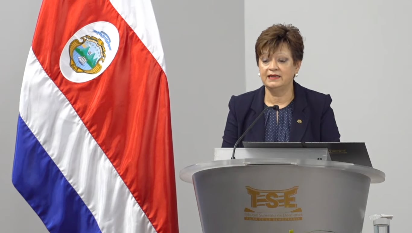 Eugenia Zamora, magistrada presidenta del TSE, encabezó el acto protocolario. Cortesía: Captura transmisión TSE