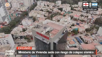 Cuarto Poder revela peligro en sede del Ministerio de Vivienda: inmueble adquirido al Banco de la Nación enfrenta emergencia estructural. Captura: américa TV.
