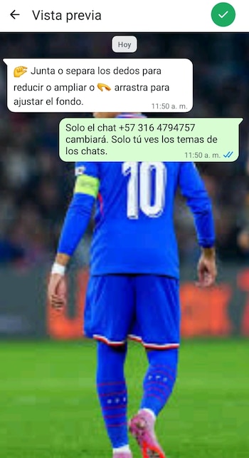 Es posible cambiar los fondos de los chats de WhatsApp y colocar fotos de Mbappé. (Foto: WhatsApp)