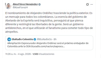 El senador Alex Flórez Hernández rechazó el nombramiento de Alejandro Ordóñez como embajador ante la OEA - crédito @AlexFlorezH/X