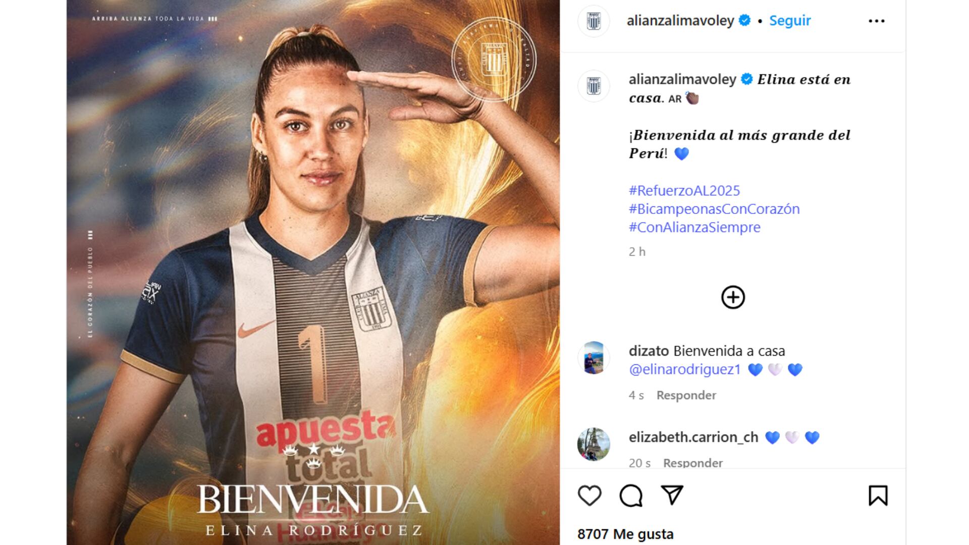 Alianza Lima le dio la bienvenida a Elina Rodríguez. Crédito: Captura