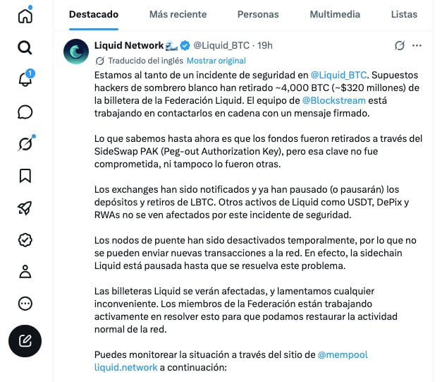 El mensaje de Liquid Network en