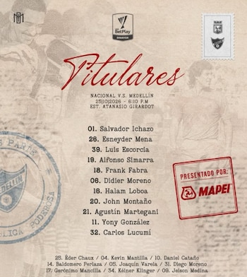 Titular del Deportivo Independiente Medellín para enfrentar a Atlético Nacional en el estadio Atanasio Girardot - crédito DIM
