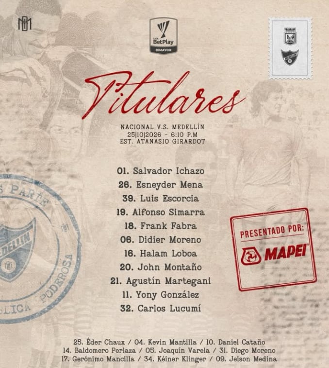 Titular del Deportivo Independiente Medellín para enfrentar a Atlético Nacional en el estadio Atanasio Girardot - crédito DIM