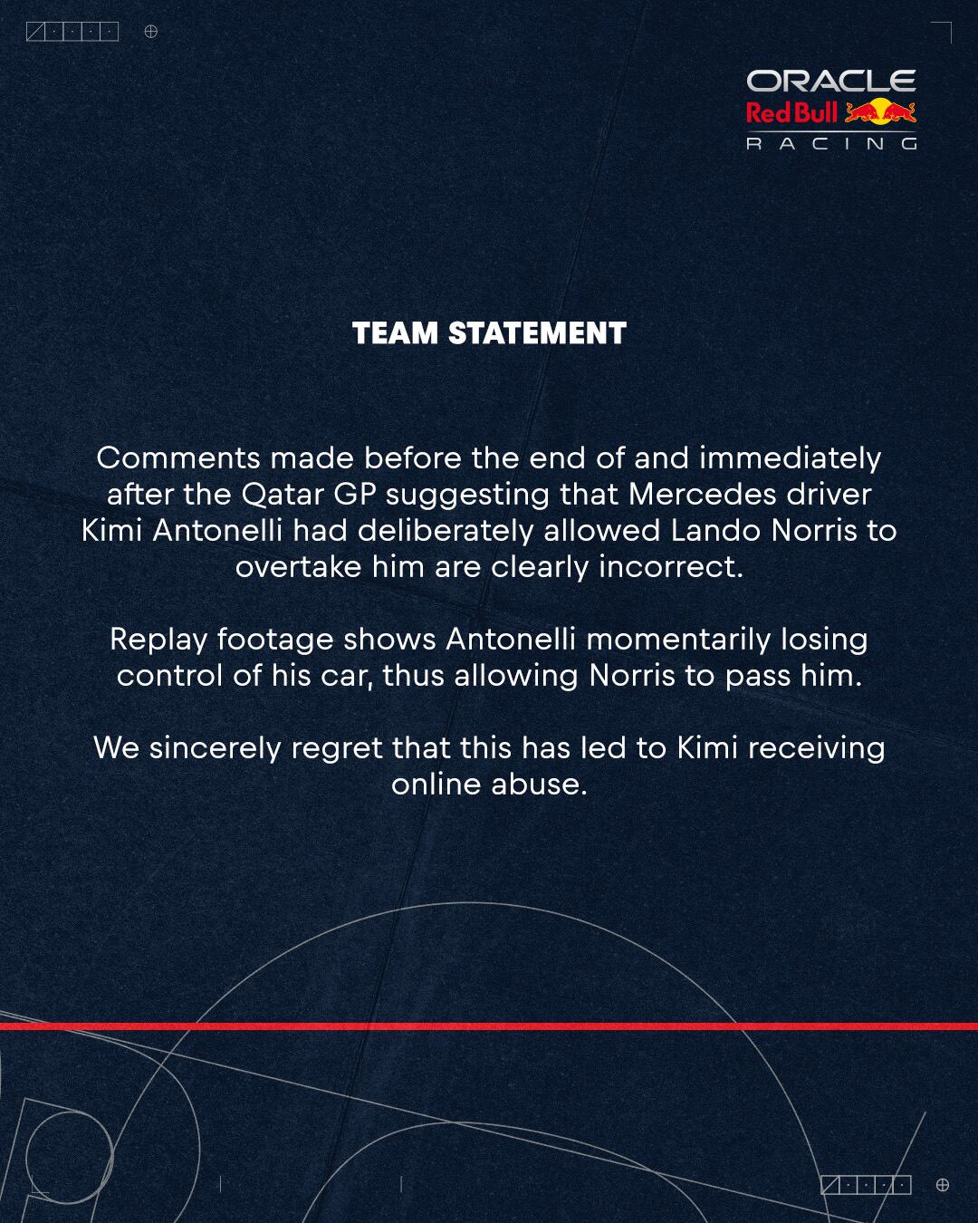 El comunicado de Red Bull tras los insultos que recibió Kimi Antonelli tras el GP de Qatar