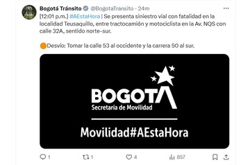 Bogotá Tránsito informa de un