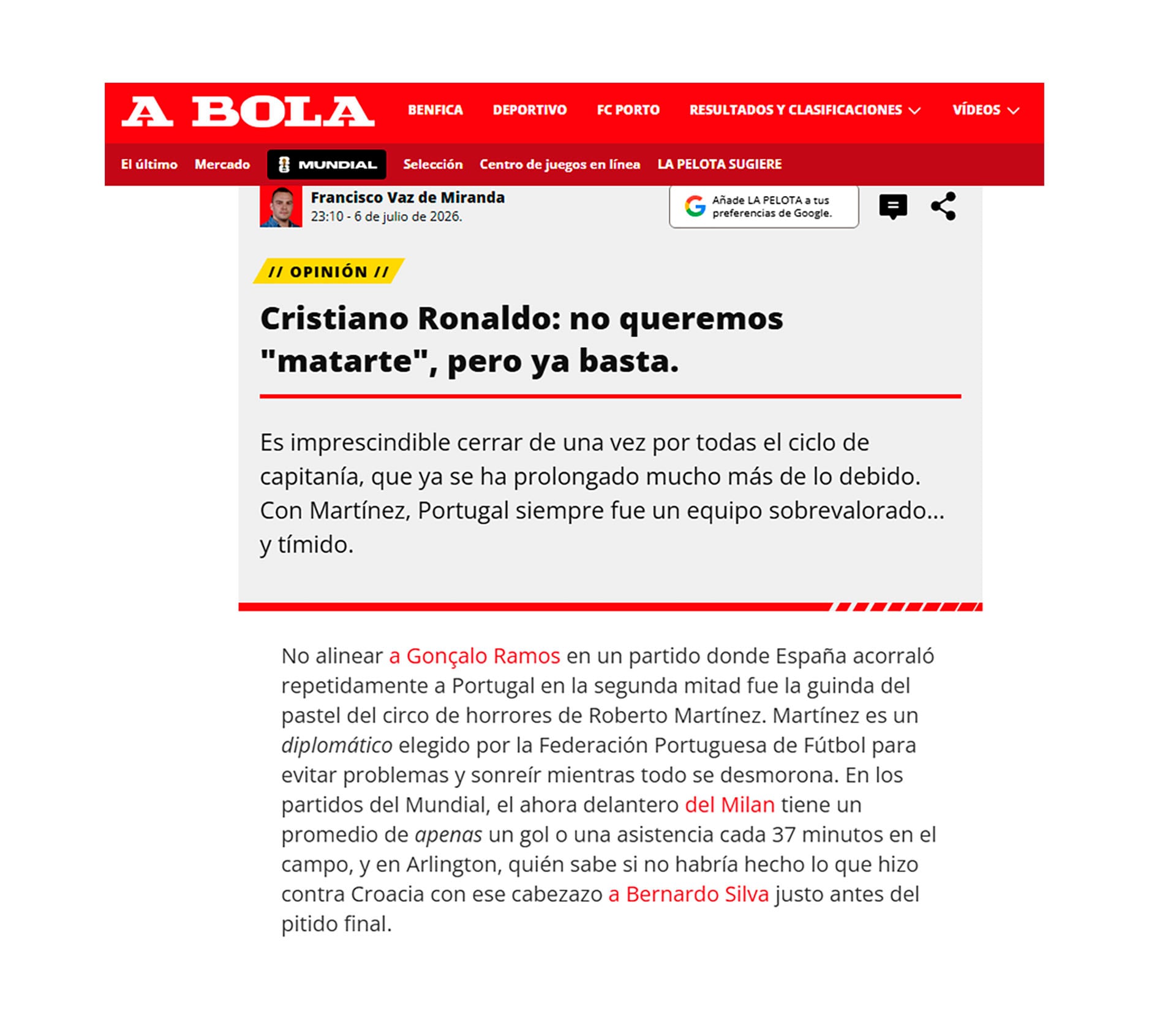 El artículo de A Bola