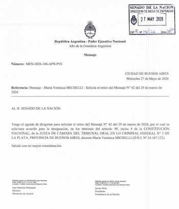 El pedido de retiro del pliego de la jueza Michelli
