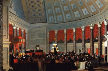 La Cámara de Representantes, Samuel F.B. Morse, óleo sobre lienzo, 1822. (Imagen cortesía de la Galería Nacional de Arte, Washington, DC)
