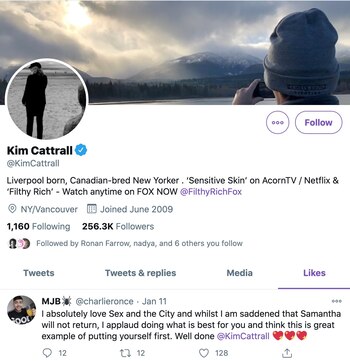 Kim Cattrall Twitter (Captura de